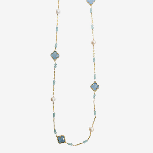 N5499 Freshwater Pearl Aquamarine Necklace