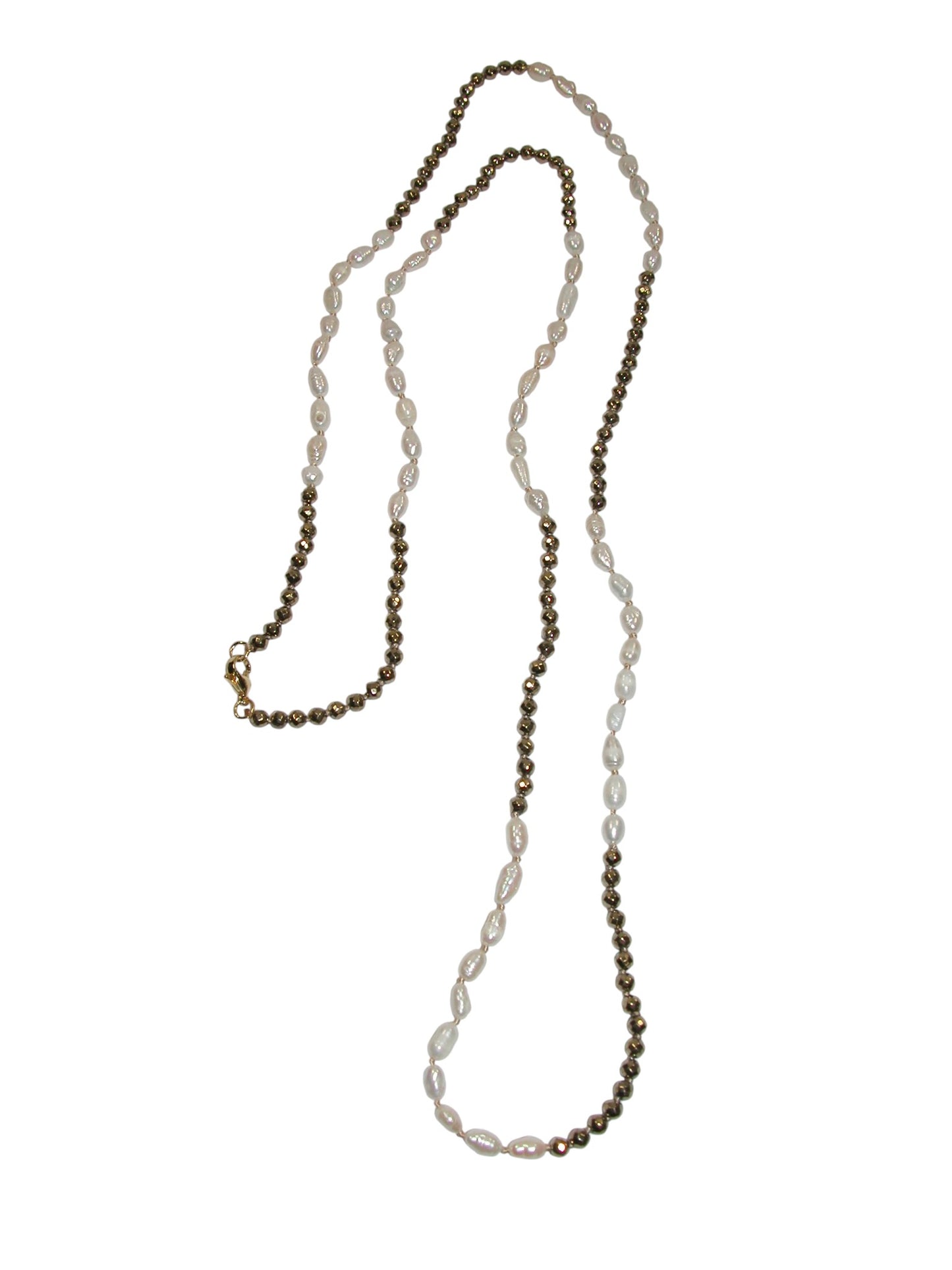 N5571 Freshwater Pearl Gold Hematite Necklace