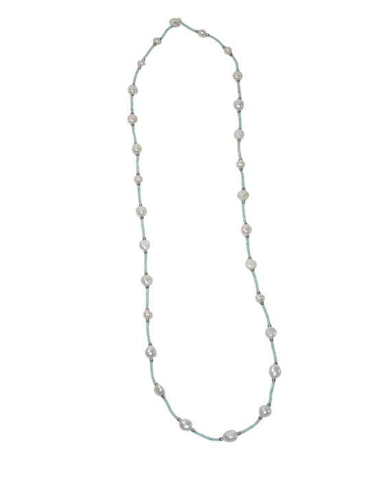 N5601 Amazonite Pearl Long Necklace