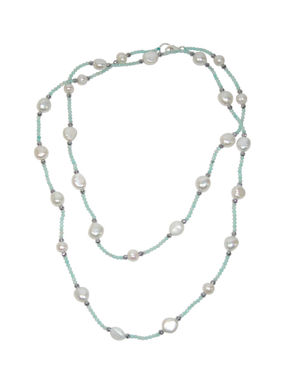N5601 Amazonite Pearl Long Necklace