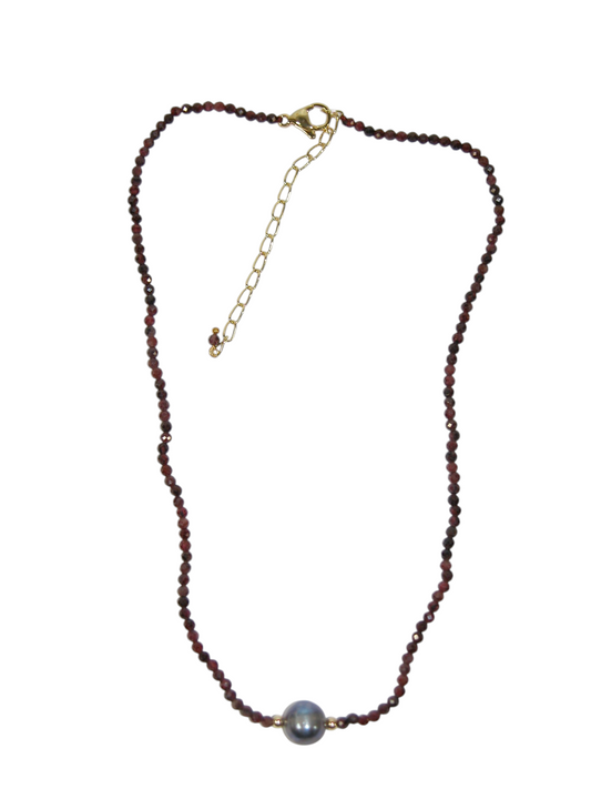N5602 Faceted Garnet Pearl Short Necklace