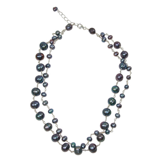 Purple Pearl Two Strand Sterling Silver Necklace