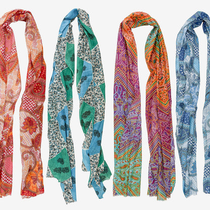 Printed Cotton Scarf, Blue / Green (GF4537)