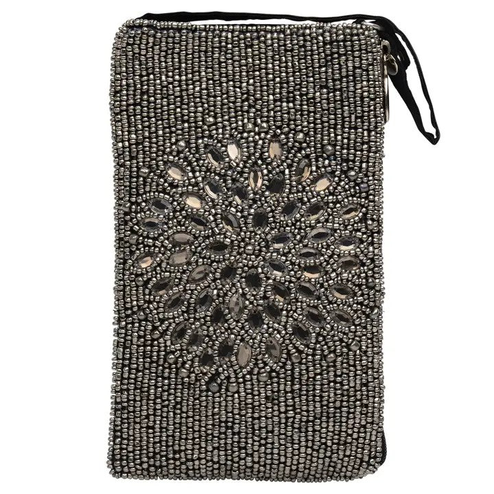 Hand Beaded Silver Pewter Crossbody Handbag GF5485