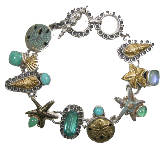 Amazonite, Quartz Seashell Sterling Silver Bracelet