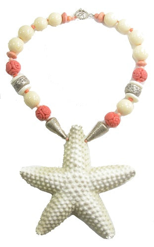 Carved Fallen Antler Star Fish Sterling Silver Necklace