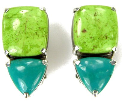 Green Gaspeite and Turquoise Sterling Silver Earrings