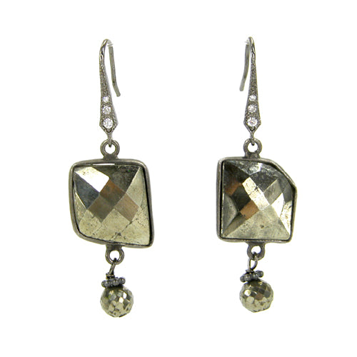 Faceted Chalco Pyrite Cubic Zirconia Hook Drop Earrings