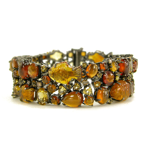 Diamond Hessonite Fish Rhodium Clad Sterling Silver Bracelet