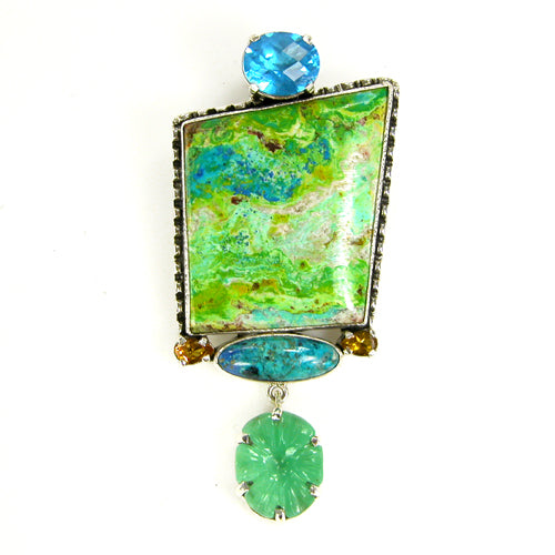 Jardin Primavara, Chrysoprase and Citrine Sterling Silver Pin Pendant