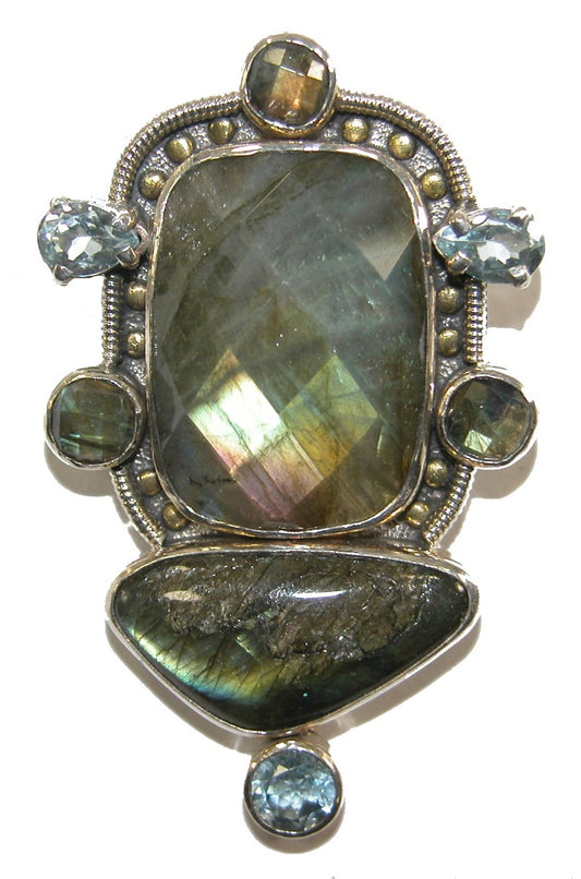 Labradorite and Blue Topaz Sterling Silver Pin and Pendant