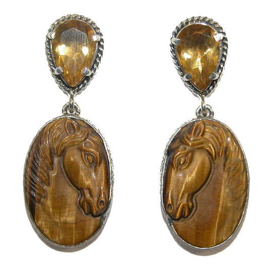 19573A Citrine Tiger's Eye Sterling Silver Earrings