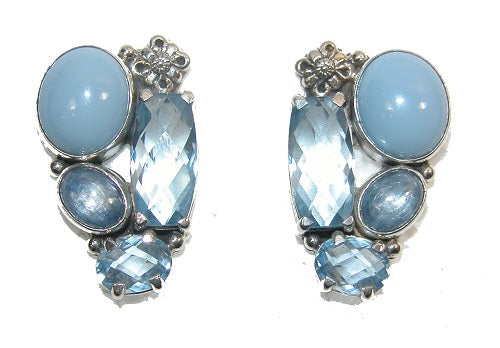 20027 Blue Opal Kyanite Topaz Sterling Silver Cluster Earring