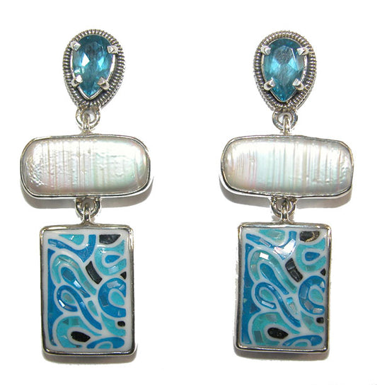 Mosaic Blue Topaz Sterling Silver Earrings