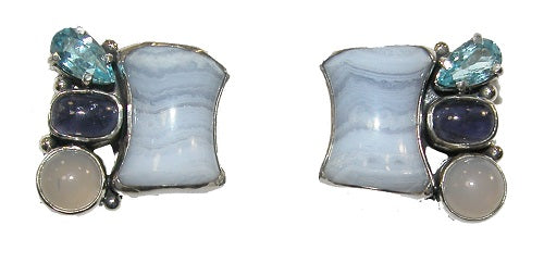 Blue Lace Agate Iolite Sterling Silver Stud Earring