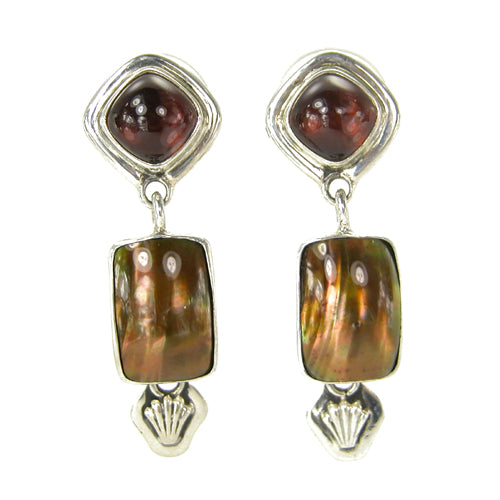 7101 Garnet, Mabe Pearl Dangle Sterling Silver Earring