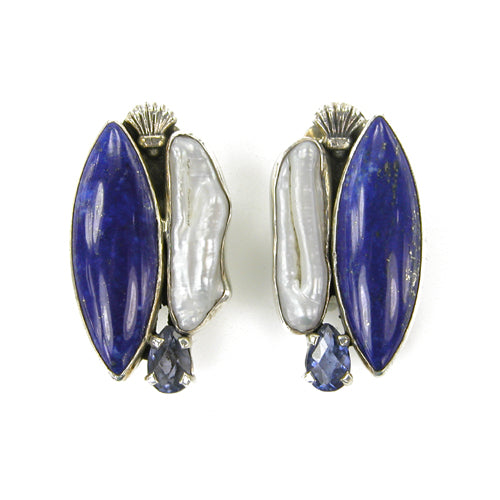 Lapis and Freshwater Pearl Sterling Silver Earrings