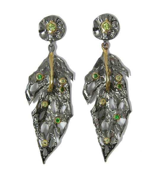 Peridot Tsavorite with Gold and Sterling Silver Earring