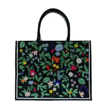 Beaded Tote Black and Multi Color Floral GF5152