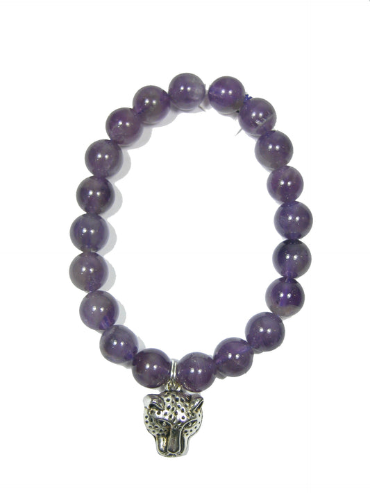 Amethyst Stretch Bracelet with Jaguar Charm