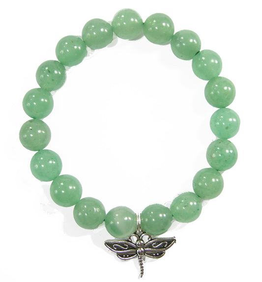 Smooth Aventurine Dragonfly Charm Stretch Bracelet