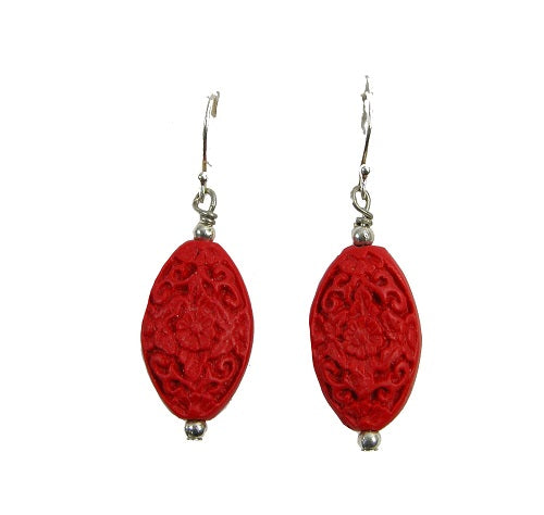 Red Cinnabar Sterling Silver Fish Hook Back Earring