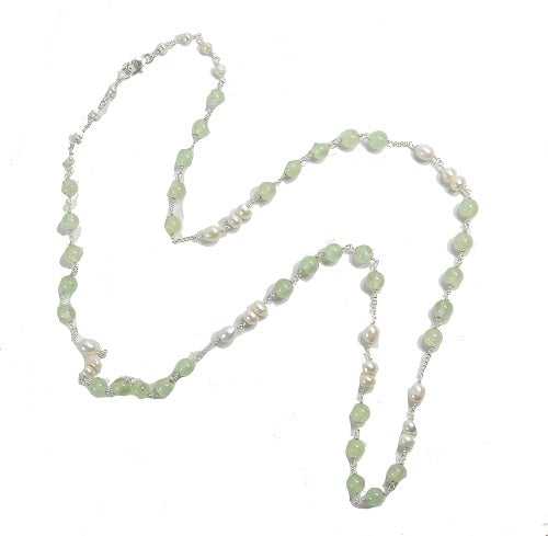 Prehnite Freshwater Pearl Sterling Silver Necklace