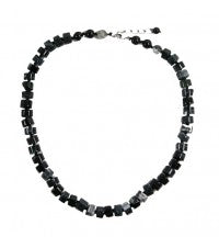 Smooth Black Agate Rondel Sterling Silver Necklace