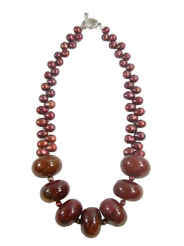 Soo Chow Jade Freshwater Pearl Sterling Silver Toggle Clasp Necklace