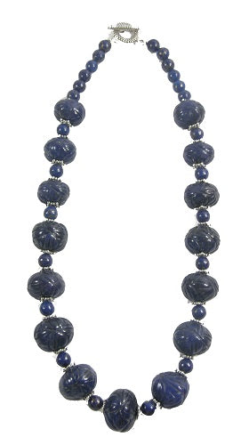 Carved Blue Agate Toggle Clasp Necklace