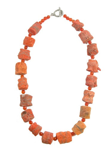 Sponge Coral Carnelian Toggle Clasp Necklace