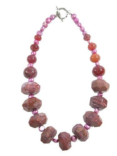 Graduated Pink Freshwater Pearl Raspberry Agate Necklace
