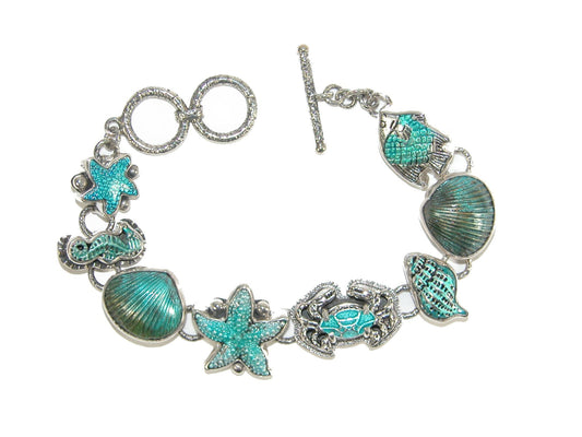 Sea Life Turquoise Enamel Sterling Silver Bracelet