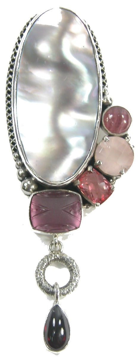 Freshwater Pearl Pink Quartz Garnet Rhodochrosite Pin and Pendant