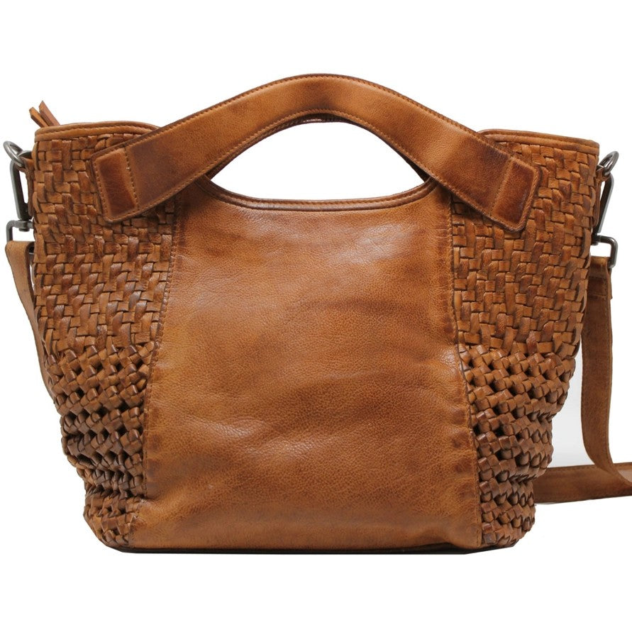 Leather Woven Tote Crossbody Cognac GF5053