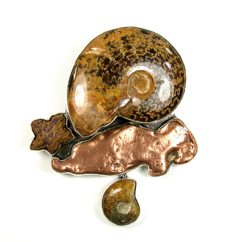Large Madagascar Ammonite and Natural Copper Pin - Pendant