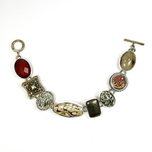 Vintage Glass, Carnelian and Chalco Pyrite Bracelet