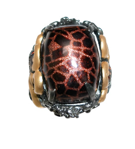 3423 Animal Print  Enamel Agate, Garnet, Rhodium and Vermeil over Sterling Silver Ring