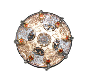 Czech Glass Button, Garnet, Rhodium and Vermeil over Sterling Silver Ring