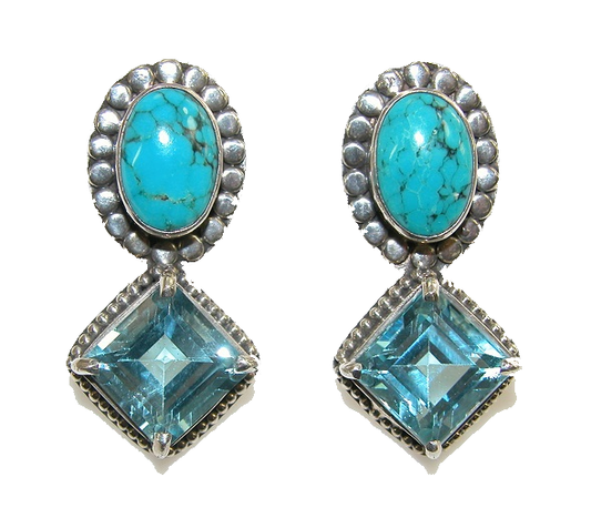 Turquoise and Blue Topaz Earrings