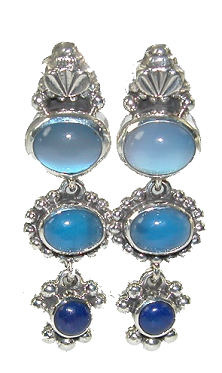 Moonstone Blue Onyx Lapis Sterling Silver Dangle Earrings