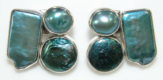 Teal Fresh Water Pearl Cluster Earrings