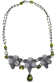 Peridot, Amethyst, Puprple Agate Flower Necklace