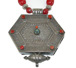 Sherpa Coral, Turquoise, Antique Tibetan Prayer Box Necklace