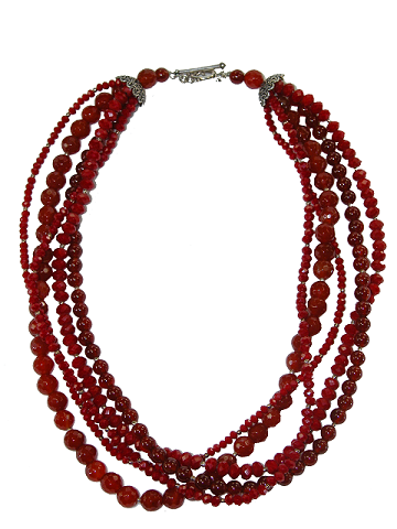 Carnelian, Angelic Crystal Sterling Silver Five Strand Necklace