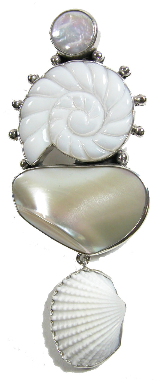 Mother of Pearl Natural Shell Sterling Silver Pin Pendant