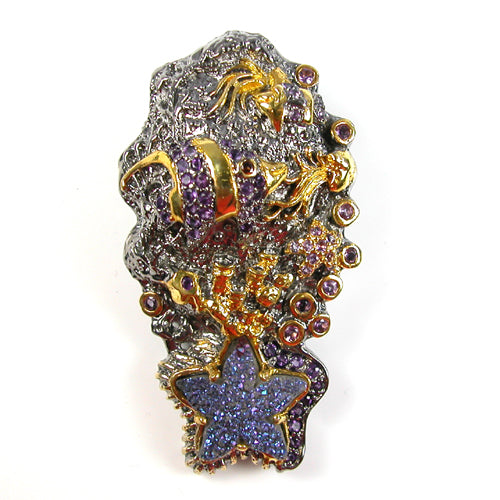 Sea Life Design with Amethyst Gemstone Pin - Pendant