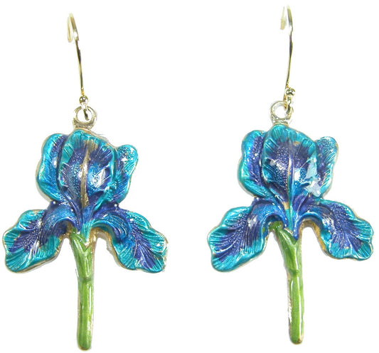 Purple Blue Hand Painted Enamel Iris Earring