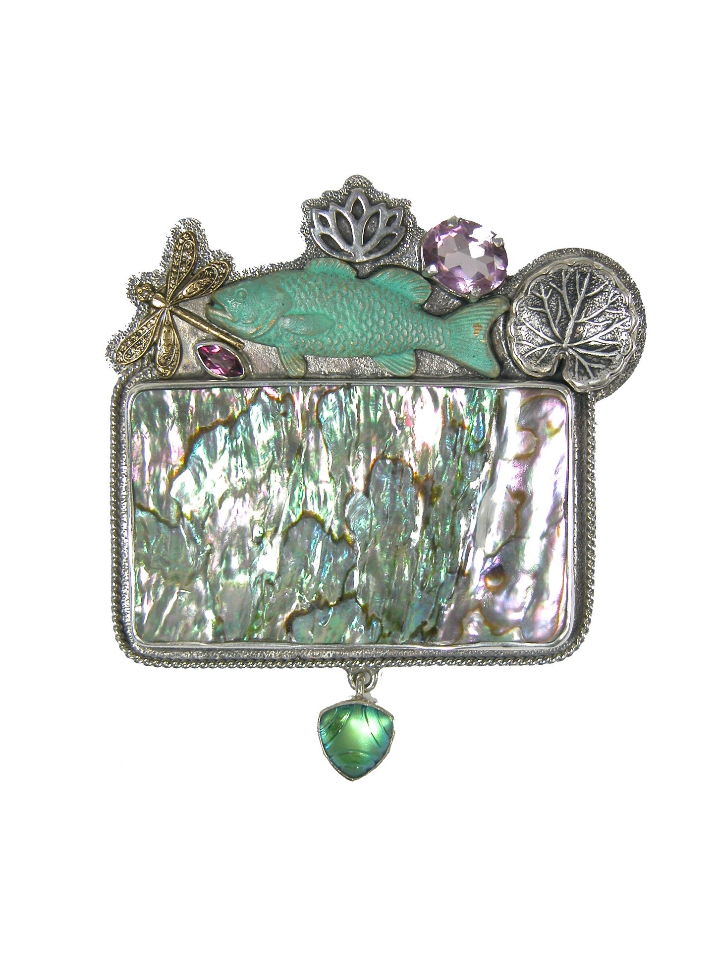 Abalone Quartz Sterling Silver Pin Pendant