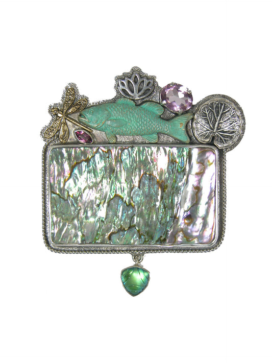 Abalone Quartz Sterling Silver Pin Pendant